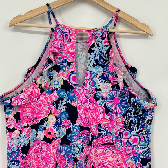 Lilly Pulitzer Billie high tide turtle print Halter Neck tank Top Large Ruffle - Picture 6 of 10